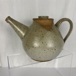 Studio Pottery Teapot Green Brown Stoneware Nature Natural Colors with Lid